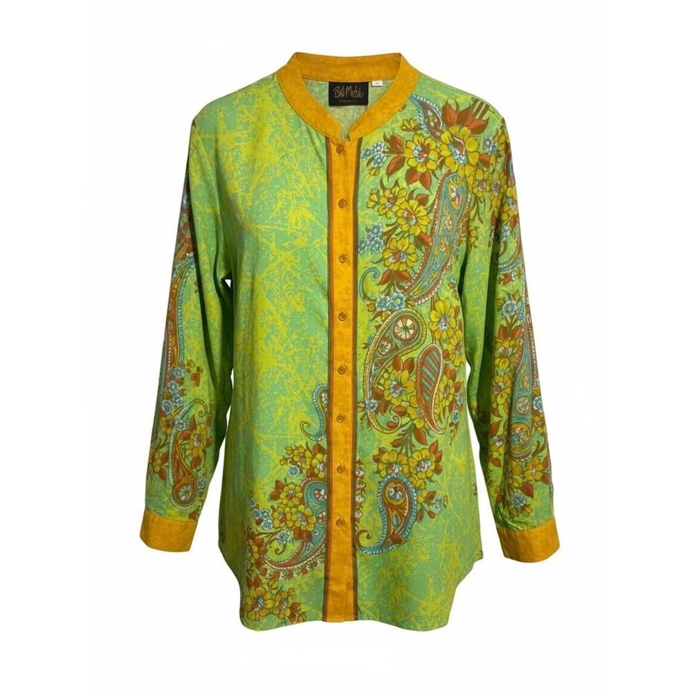 Bob Mackie Wearable Art Dopamine Womens size 3X Mandarin Collar Boho Floral Top